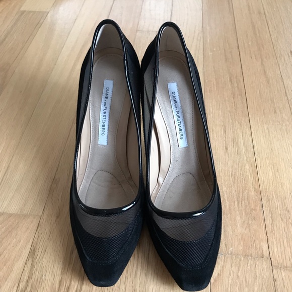 Diane von Furstenberg Black Suede Mesh Pumps - Picture 2 of 6